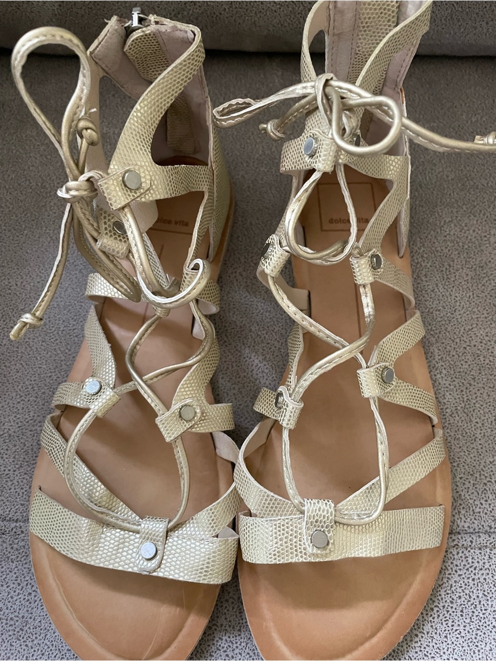 Dolce Vita Metallic Gold Lace-Up Gladiator Sandals Size 7.5